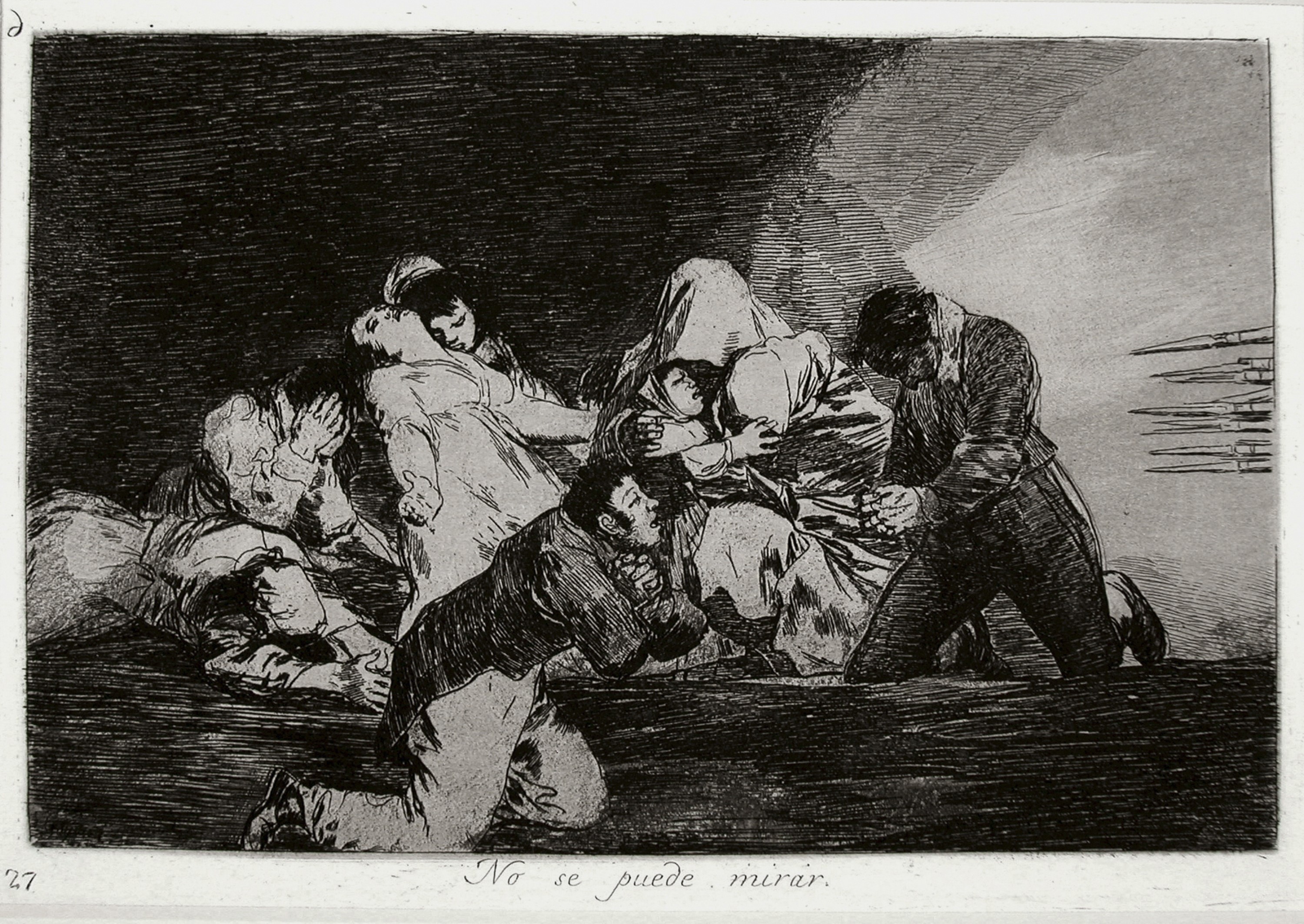 Francisco de Goya, Los desastres de la guerra, n° 26: No se puede mirar (Les Désastres de la guerre: On ne peut pas regarder), 1810-1820 (tirage de 1863), Eau-forte, brunissoir, pointe sèche et burin,  cuvette : 143x208mm, feuille : 240x330 mm, Inv. E 77-0135-02