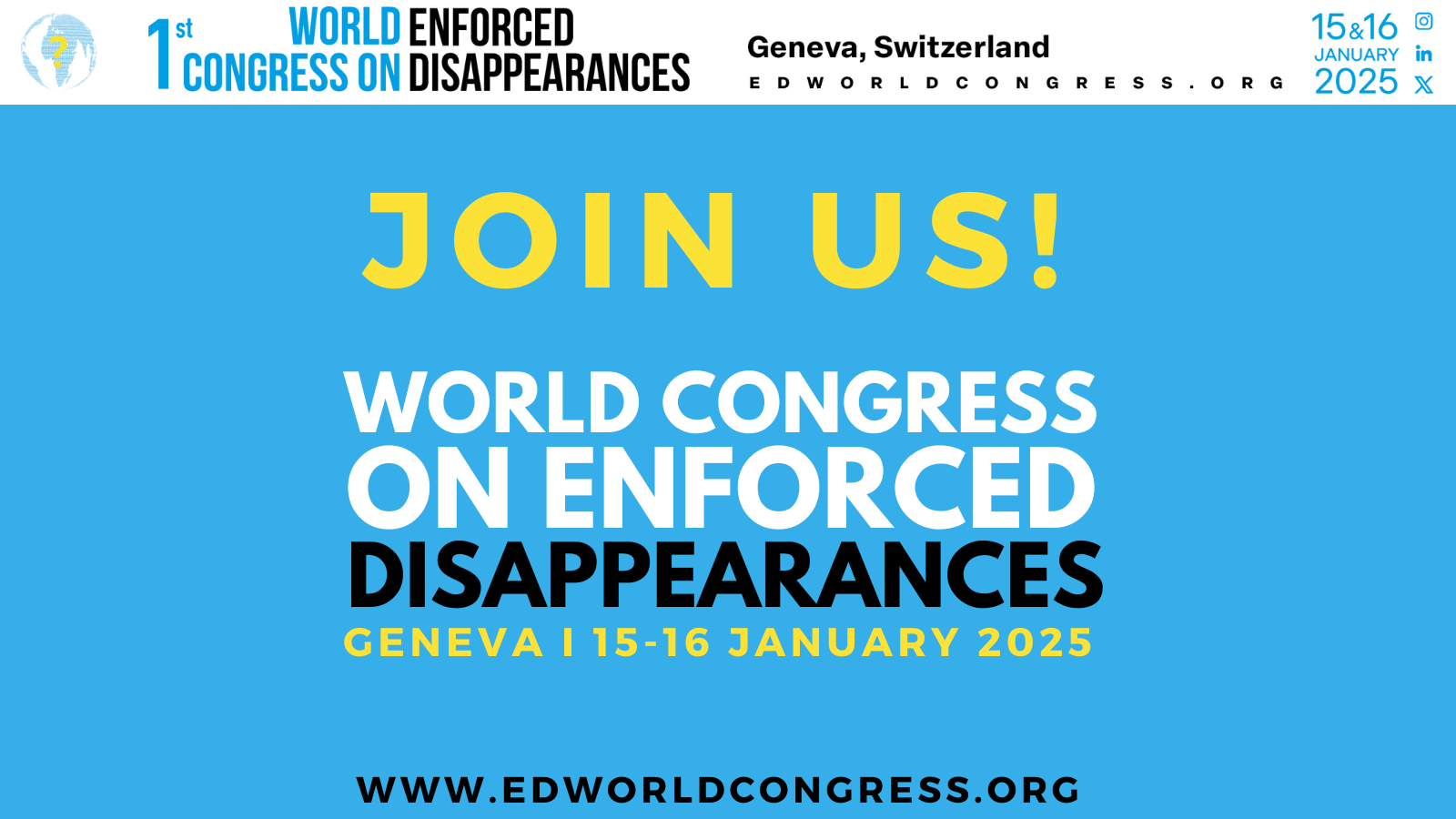 The first World Congress on Enforced Disappearances will be held in Geneva on January 15 and 16, 2025