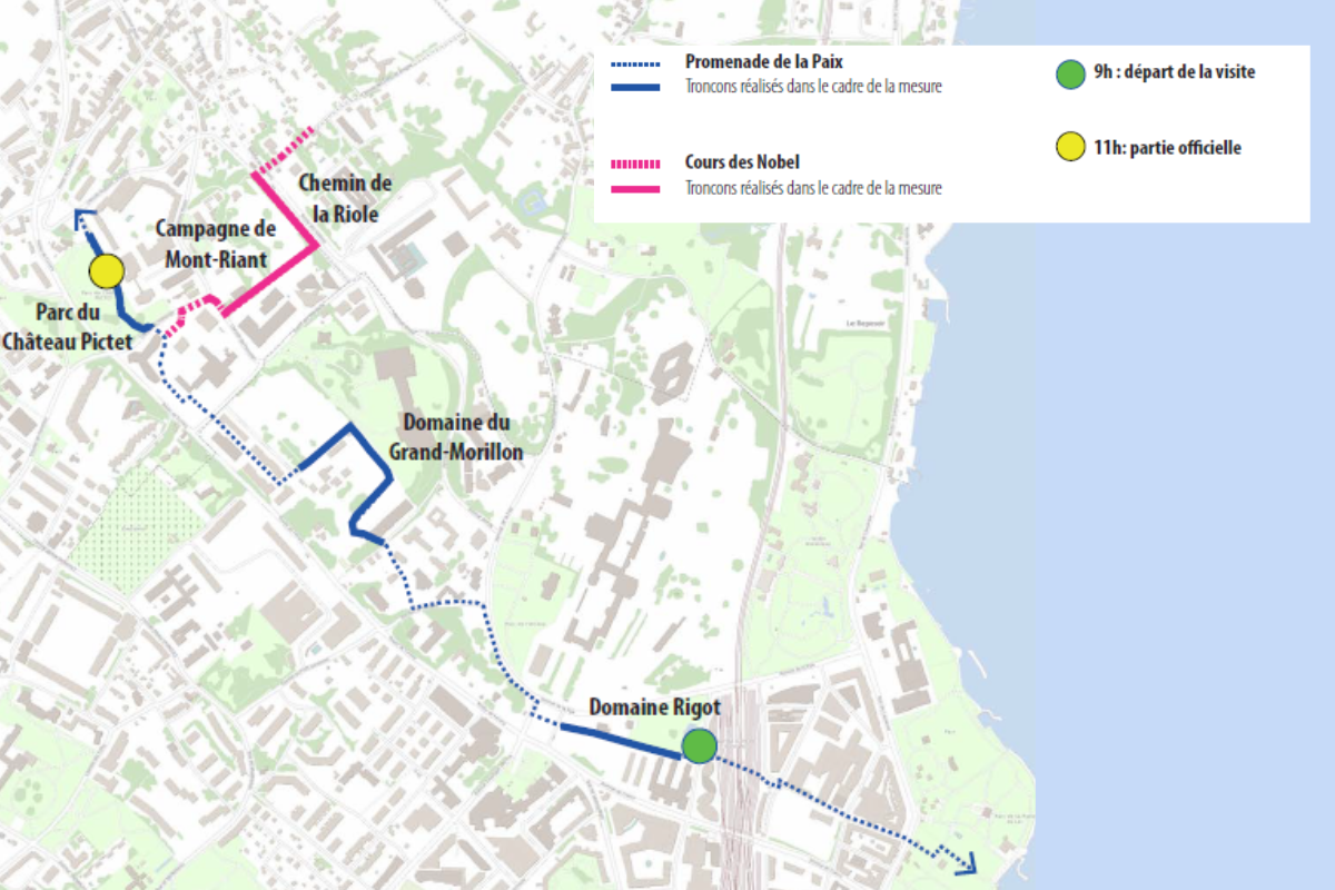 Map of the routes Promenade de la Paix and Cours des Nobel