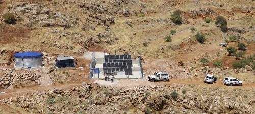 This picture was taken in August 2021 at Darbal, Rif Dimashq governorate in Syria, when the ICRC and Syrian Red Crescent installed a solar pumping system and tank to supply 5,000 people with drinking water