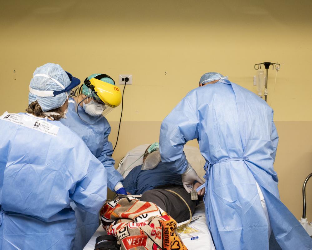 This image of doctors and nurses treating a suspected COVID-19 patient, was taken by Magnum photographer Lorenzo Meloni at the Papa Giovanni XXIII Hospital in Bergamo, Italy on 23 March 2020 
