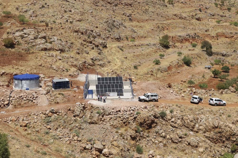 This picture was taken in August 2021 at Darbal, Rif Dimashq governorate in Syria, when the ICRC and Syrian Red Crescent installed a solar pumping system and tank to supply 5,000 people with drinking water