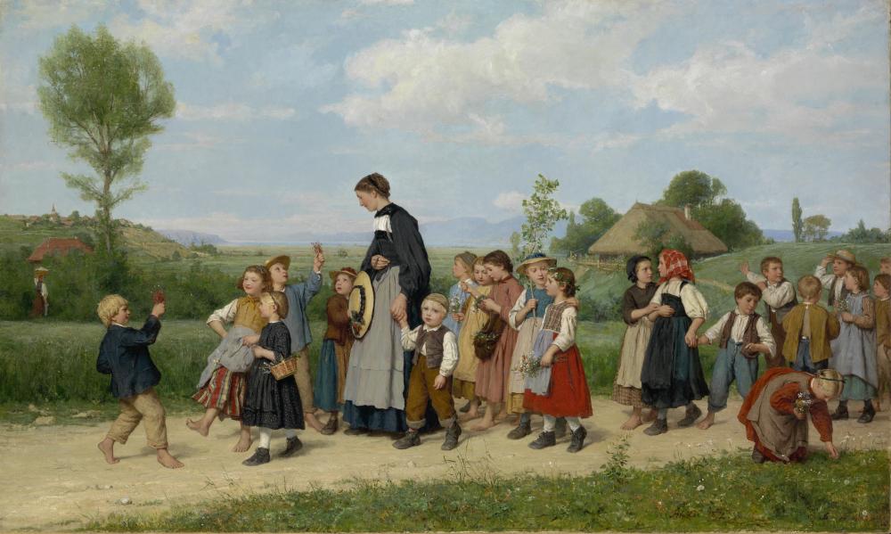 Albert Anker (Ins (Switzerland), 1831 - Ins, 1910) The School Promenade (1872) Oil on canvas, 90 × 150 cm, Collection Christoph Blocher