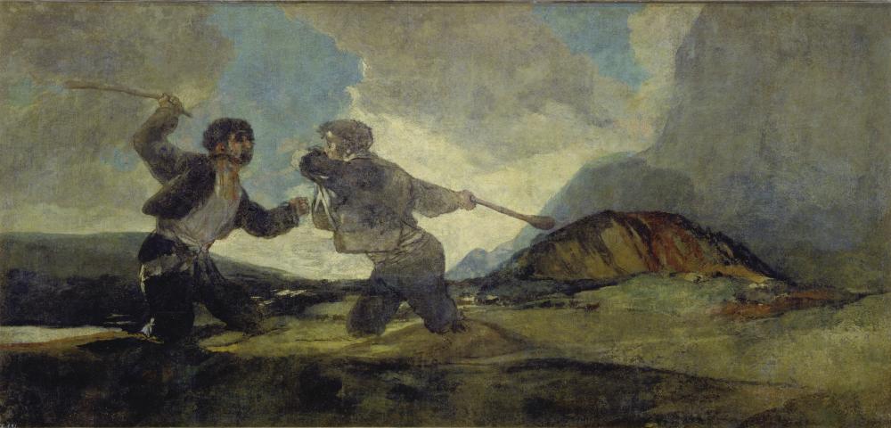 Francisco José de Goya y Lucientes, also called Francisco de Goya (Fuendetodos, 1746 - Bordeaux, 1828)  Fight to the Death with Clubs (1820-1823) Mixed method on mural transferred to canvas, 125 x 261 cm, Prado Museum